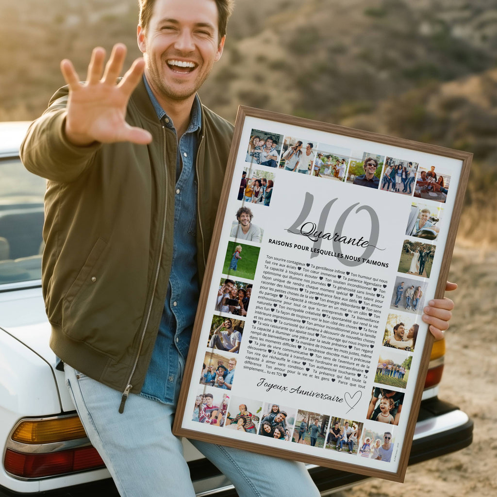 Idée cadeau homme 40 ans original affiche personnalisée avec photos