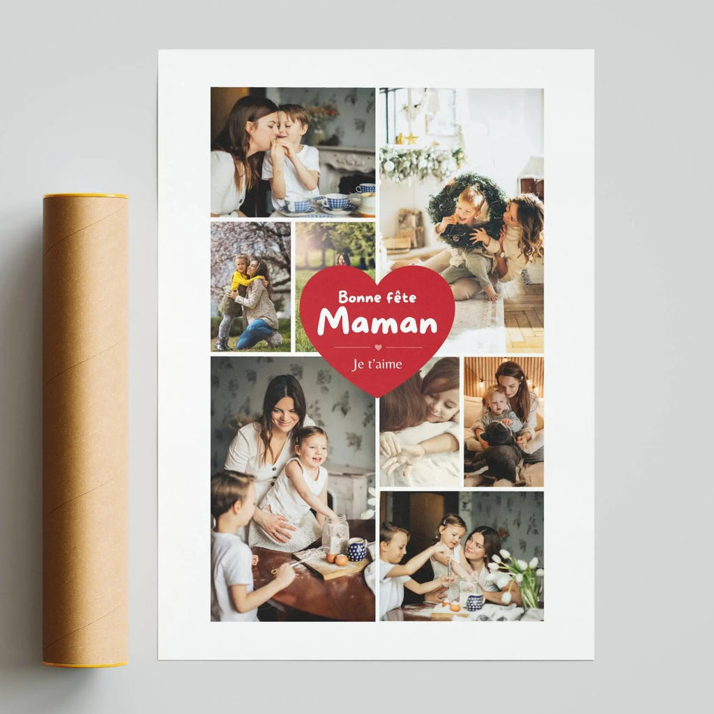 Idée cadeau maman personnalisée affiche photo collage souvenirs famille fête des mères