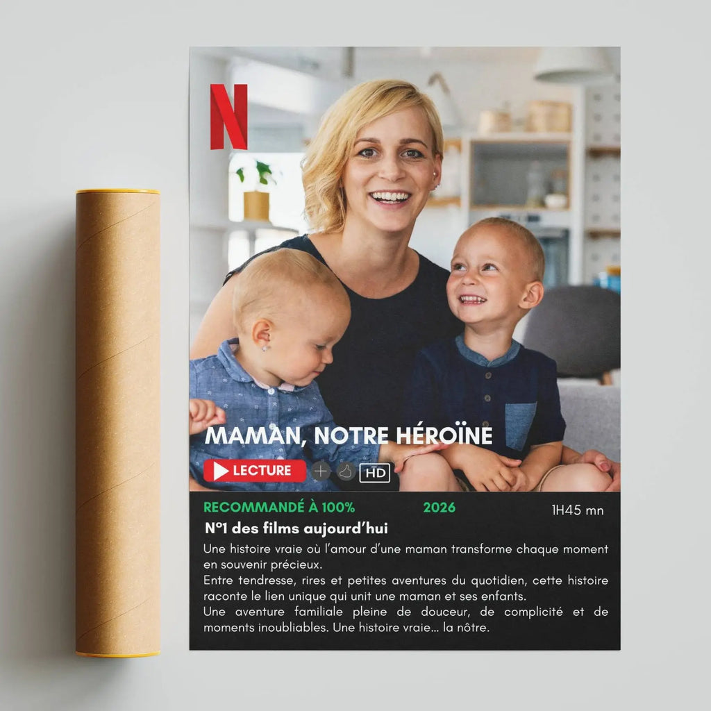 Idée cadeau maman personnalisée avec photo style affiche film Netflix