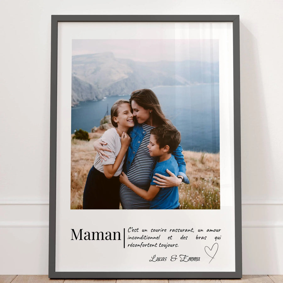 Idée cadeau maman avec affiche photo personnalisée et message d’amour