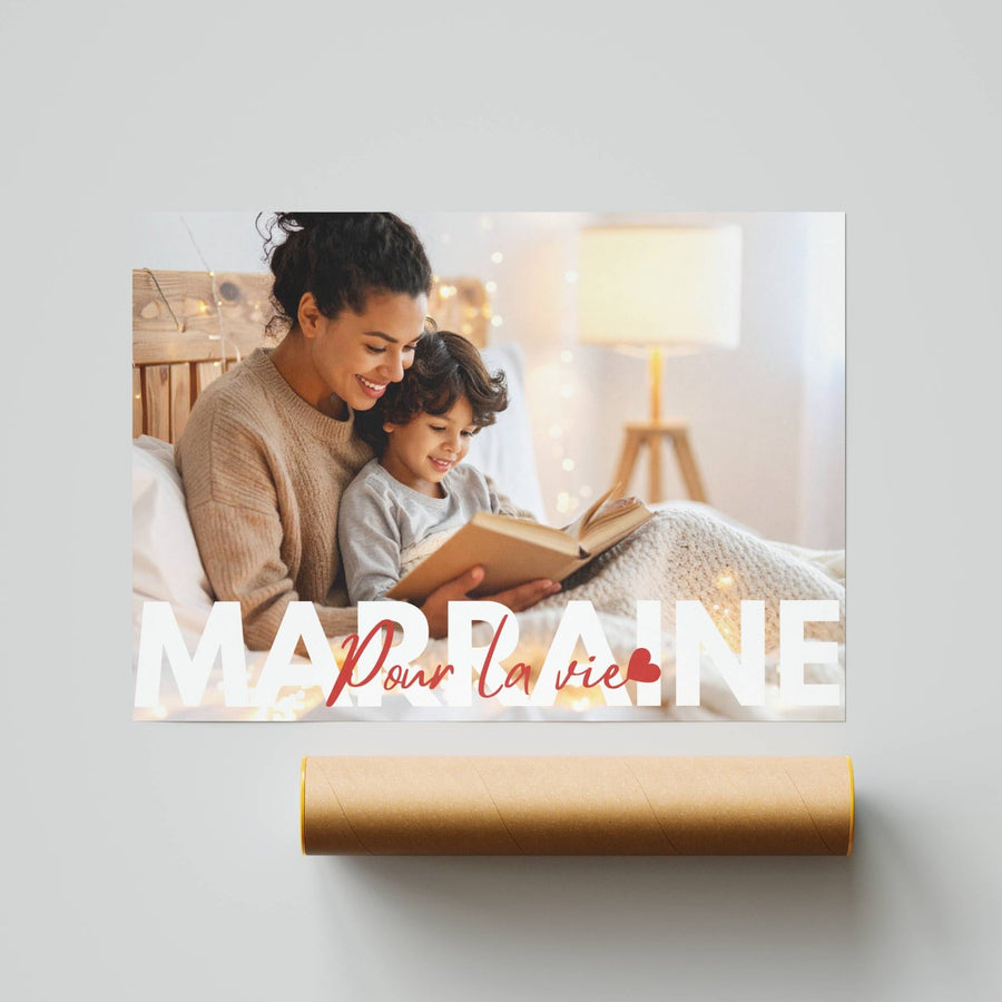 Affiche personnalisée offerte à une marraine pour son anniversaire ou Noël avec message affectueux
