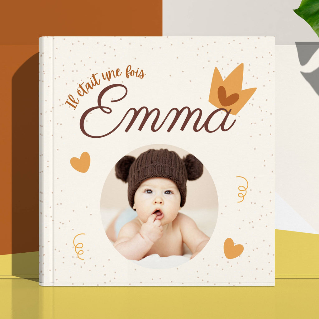 Livre de naissance personnalisé avec photo et prénom, couverture rigide mate, cadeau naissance tendre et unique