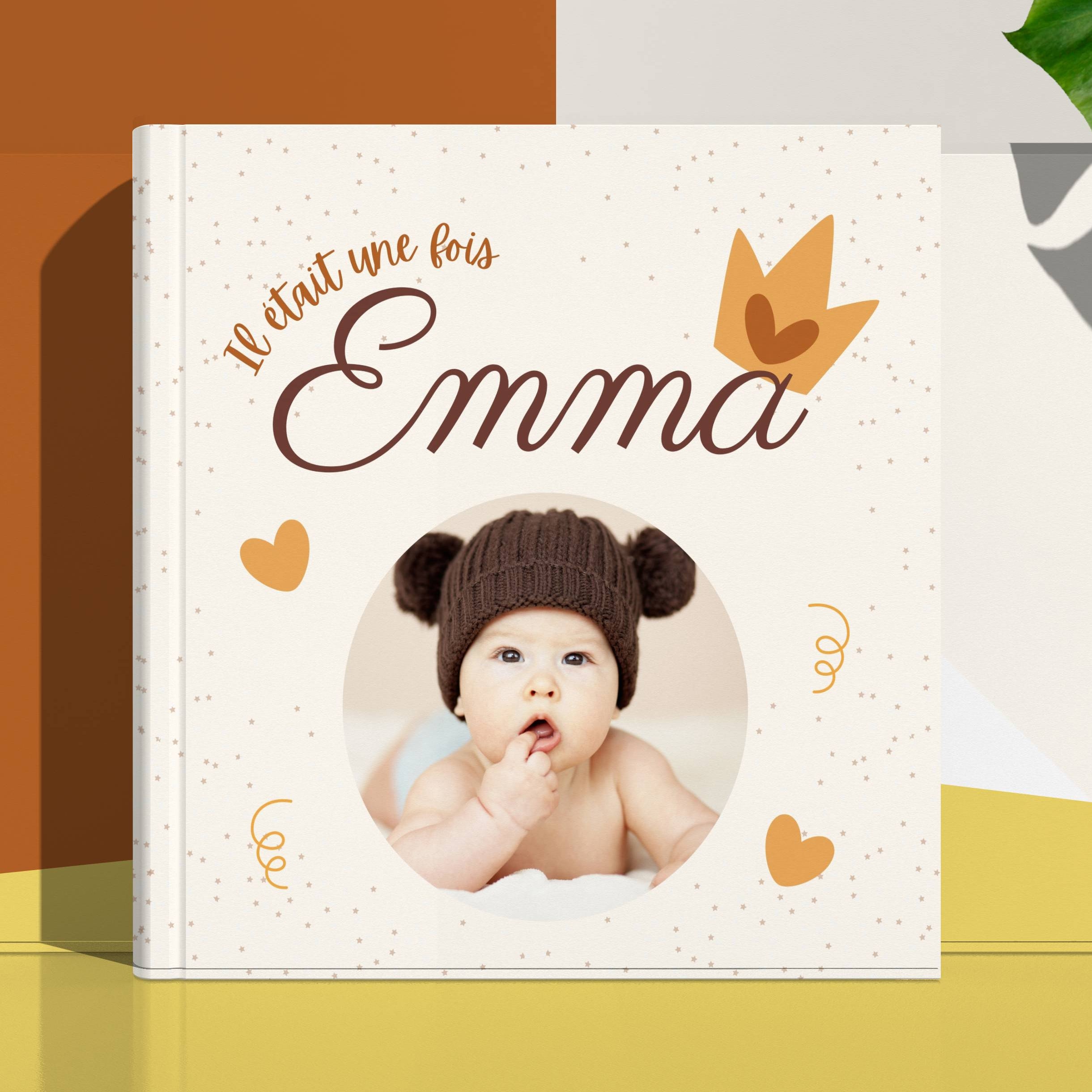 Livre de naissance personnalisé avec photo et prénom, couverture rigide mate, cadeau naissance tendre et unique