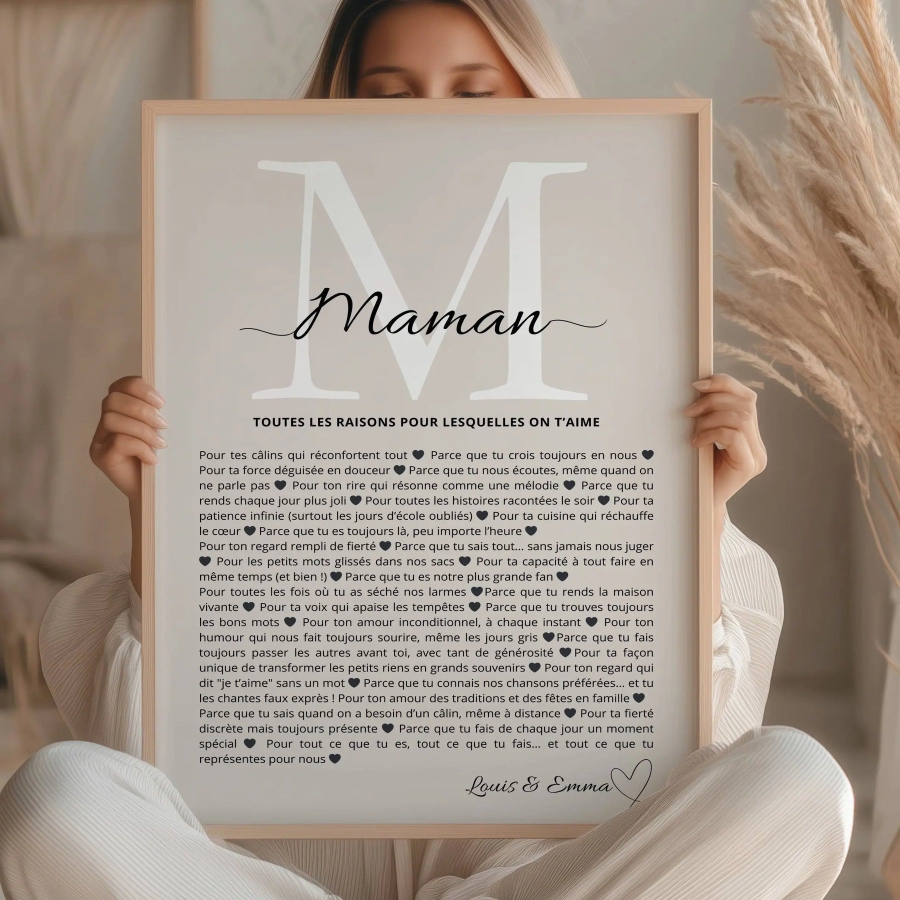 Idée cadeau maman affiche raisons d’aimer maman personnalisée avec prénoms enfants