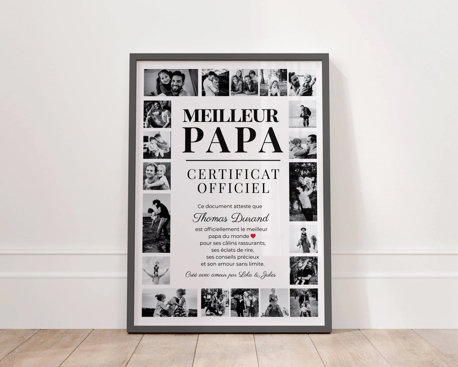Cadeau papa personnalisé – Certificat officiel avec photos