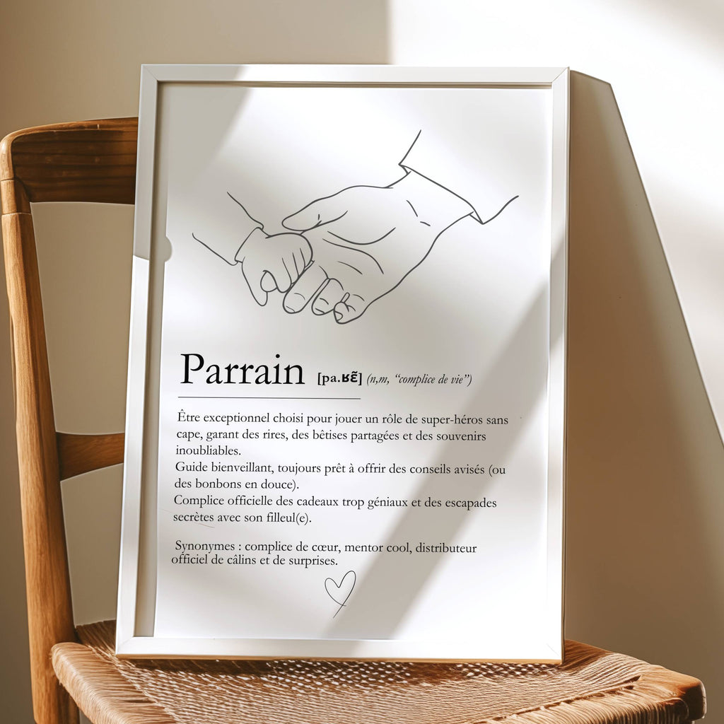 Cadeau parrain personnalisé pour baptême avec affiche définition