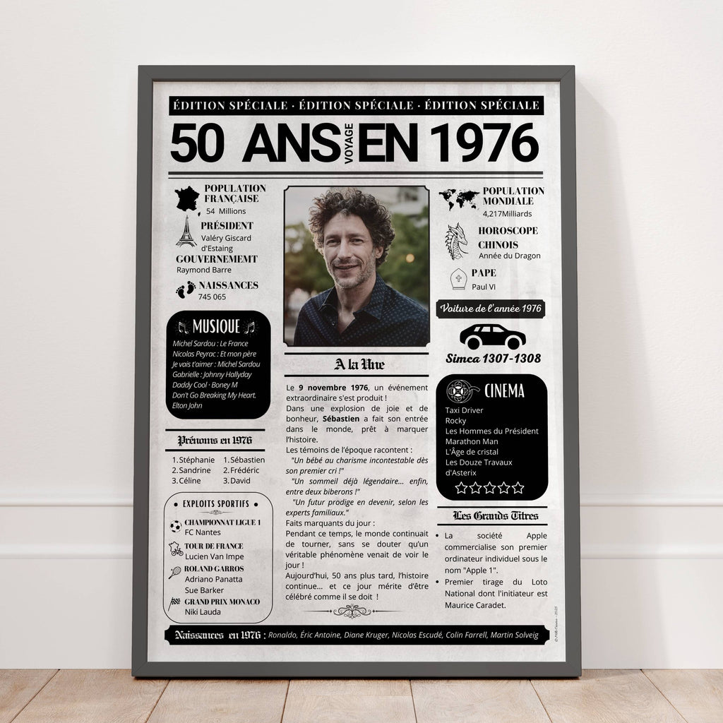 Journal de l’année 50 ans détail des photos personnalisées et impression premium