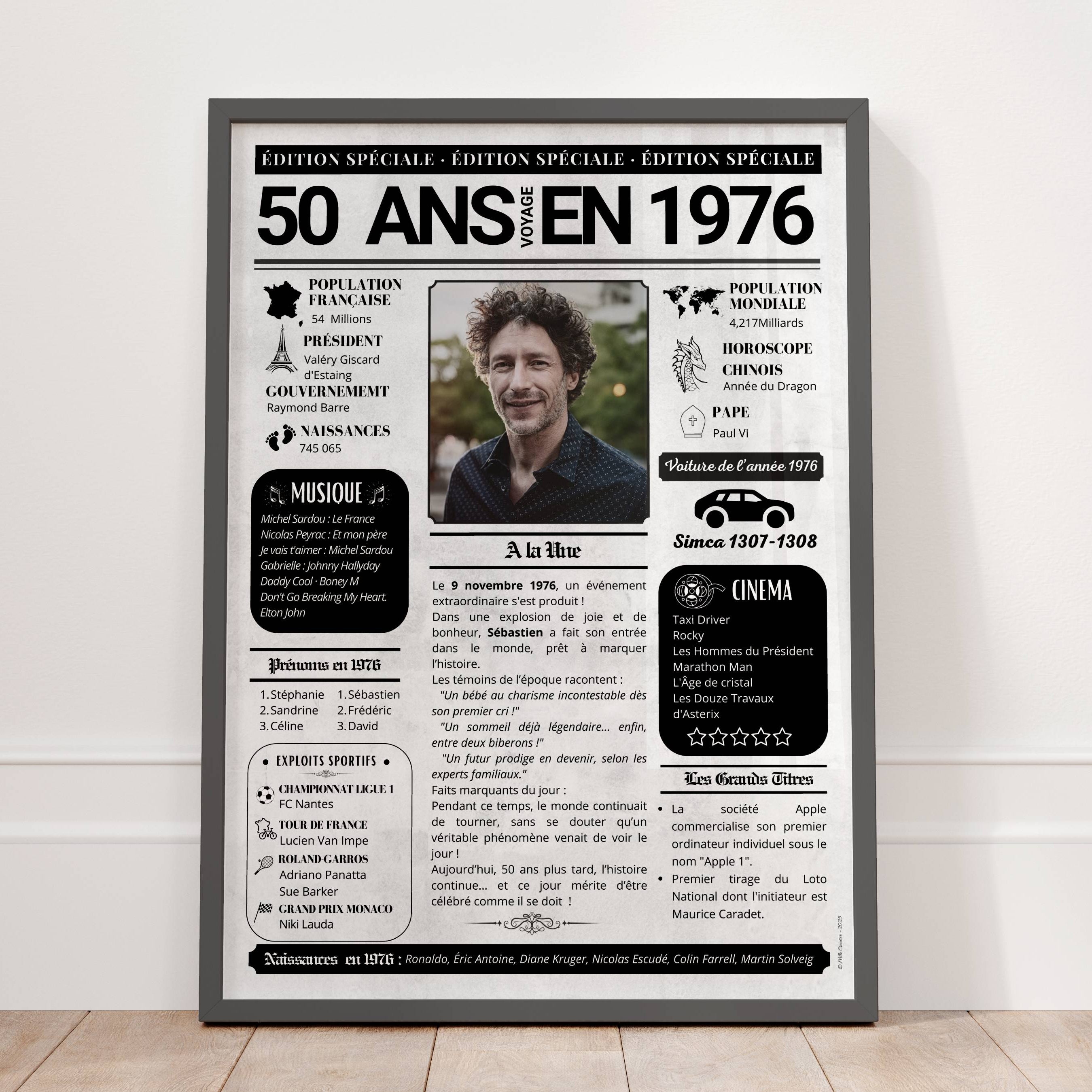 Journal de l’année 50 ans détail des photos personnalisées et impression premium