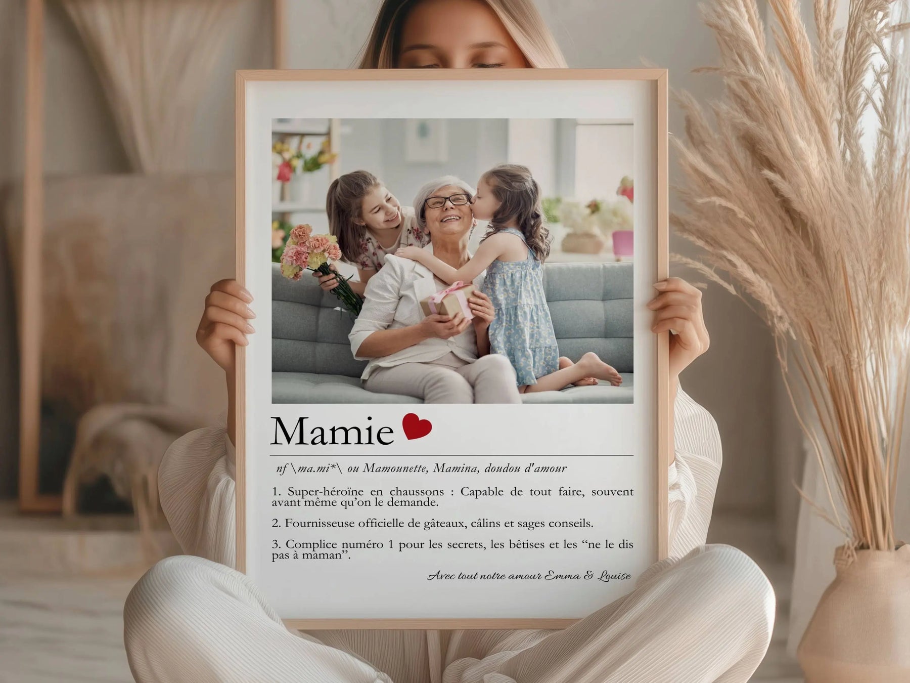 Affiche Mamie avec photo, moment de tendresse grand-mère et petit-enfant, cadeau personnalisé