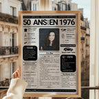 Journal de l’année 50 ans 💎 Version Signature – Encadrée prête à offrir personnalisée pour cadeau
