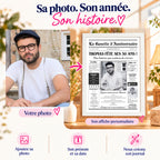 Transformation d’une photo en journal d’anniversaire 30 ans personnalisé avec prénom et date