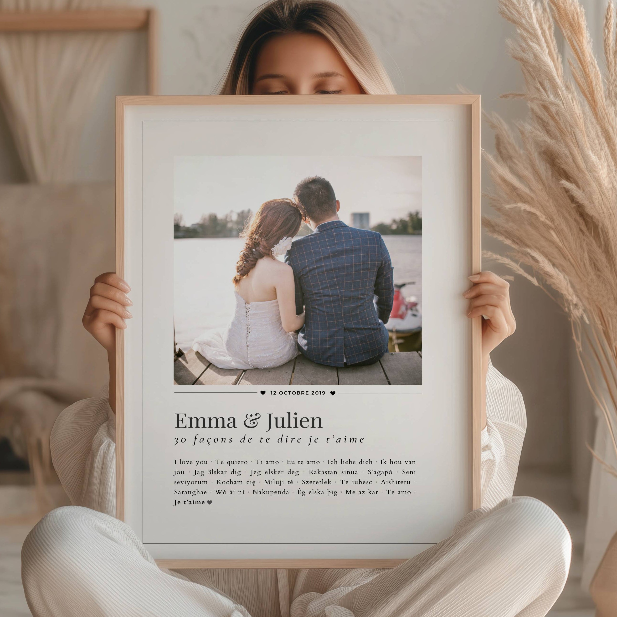 Affiche cadeau couple personnalisé avec photo, prénoms