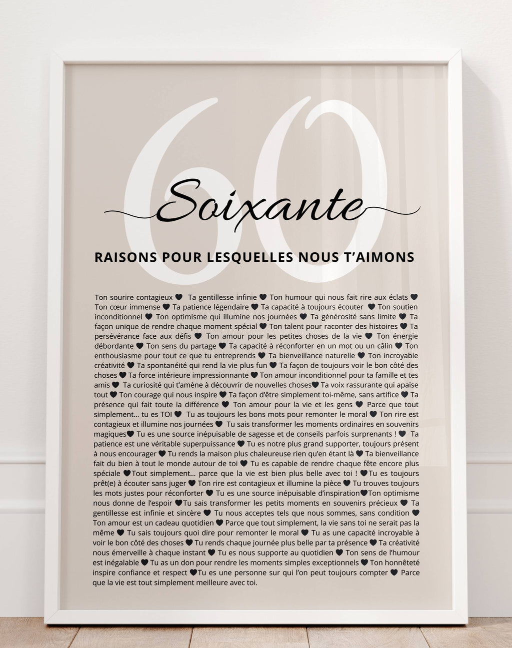 Poster cadeau 60 ans personnalisé – fond greige élégant