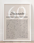 Poster cadeau 60 ans personnalisé – fond greige élégant