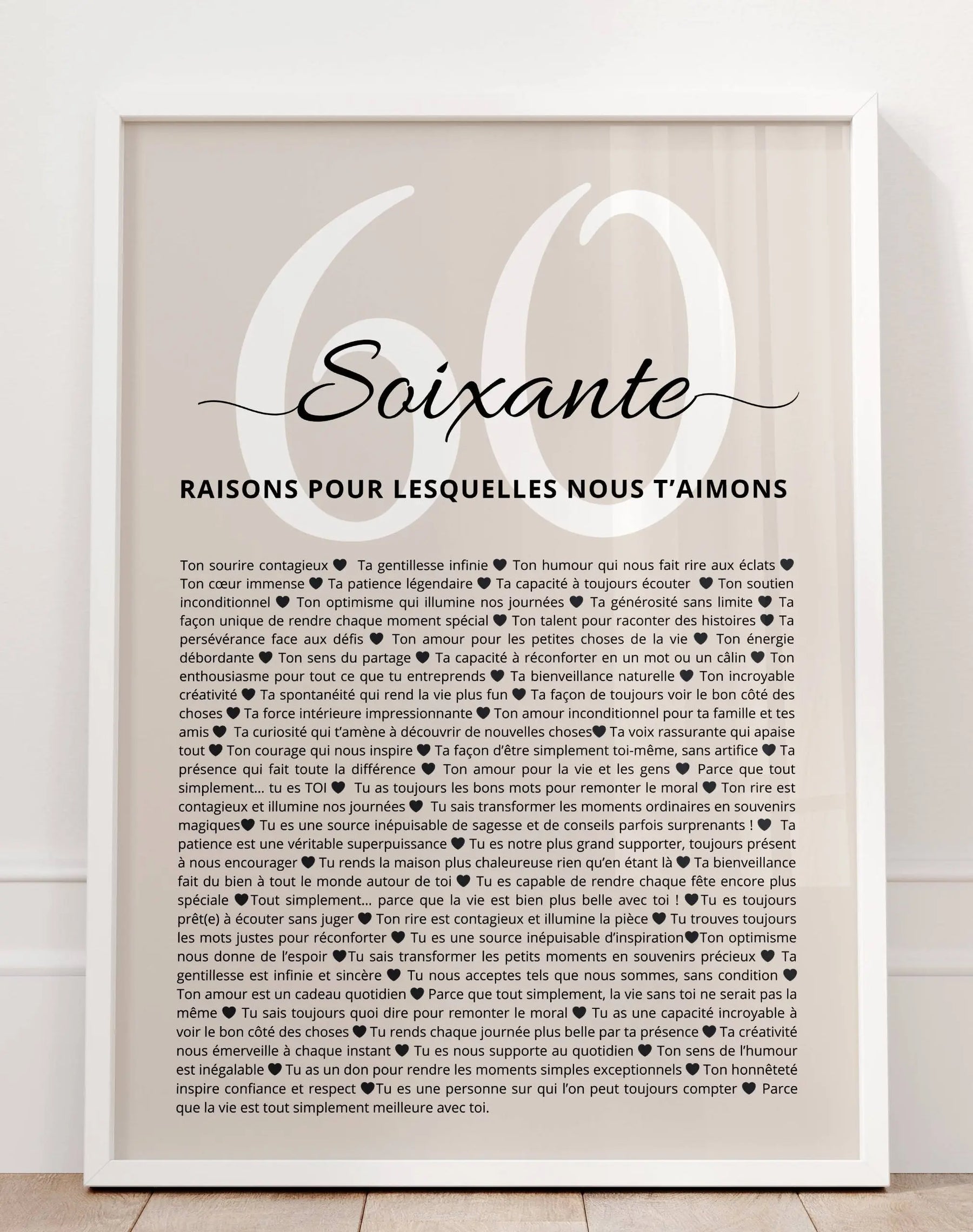 Poster cadeau 60 ans personnalisé – fond greige élégant