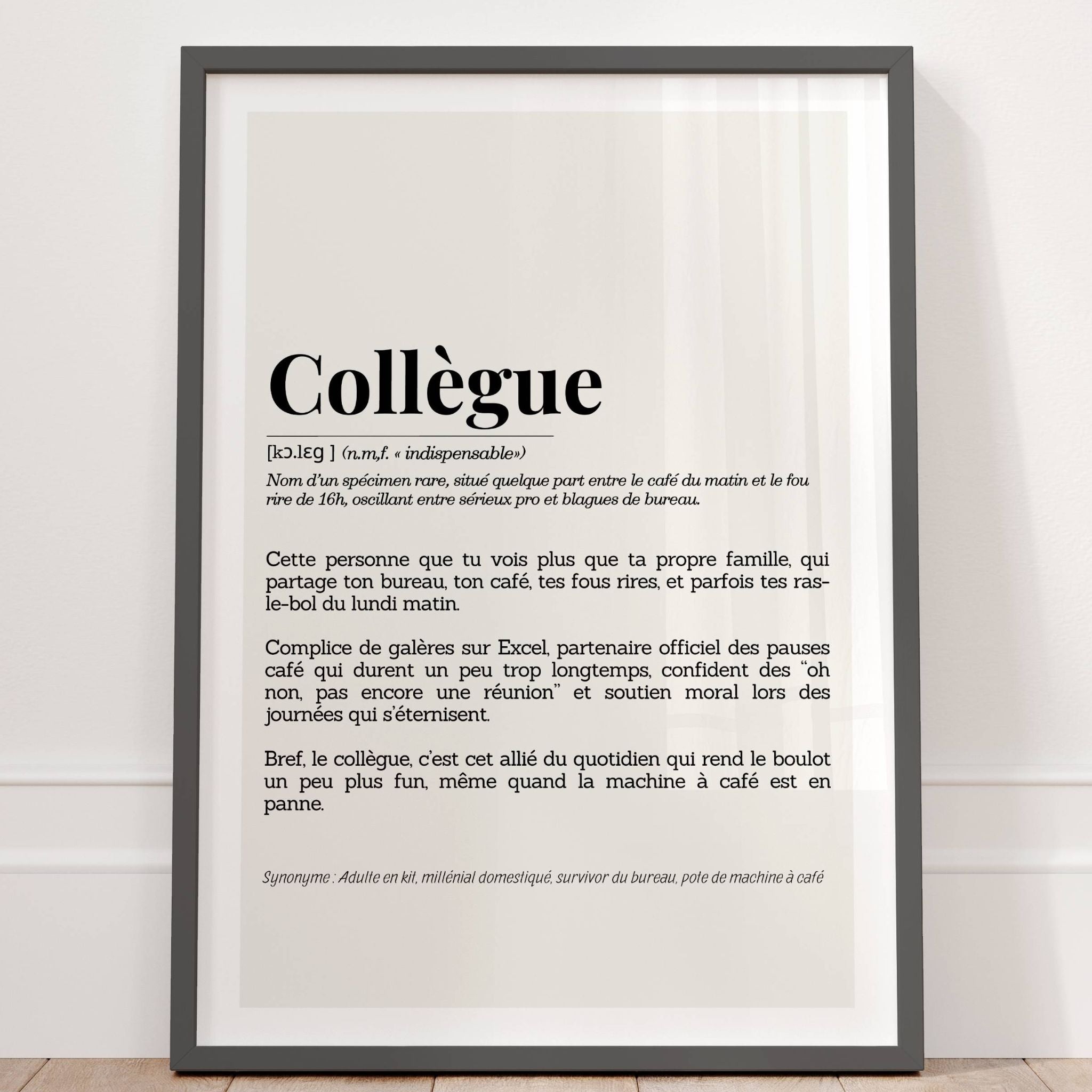 Affiche citation “Collègue” – style dictionnaire pour bureau