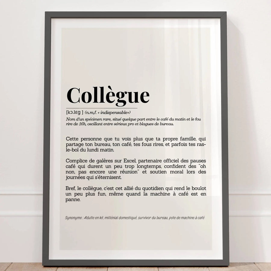 Affiche citation “Collègue” – style dictionnaire pour bureau
