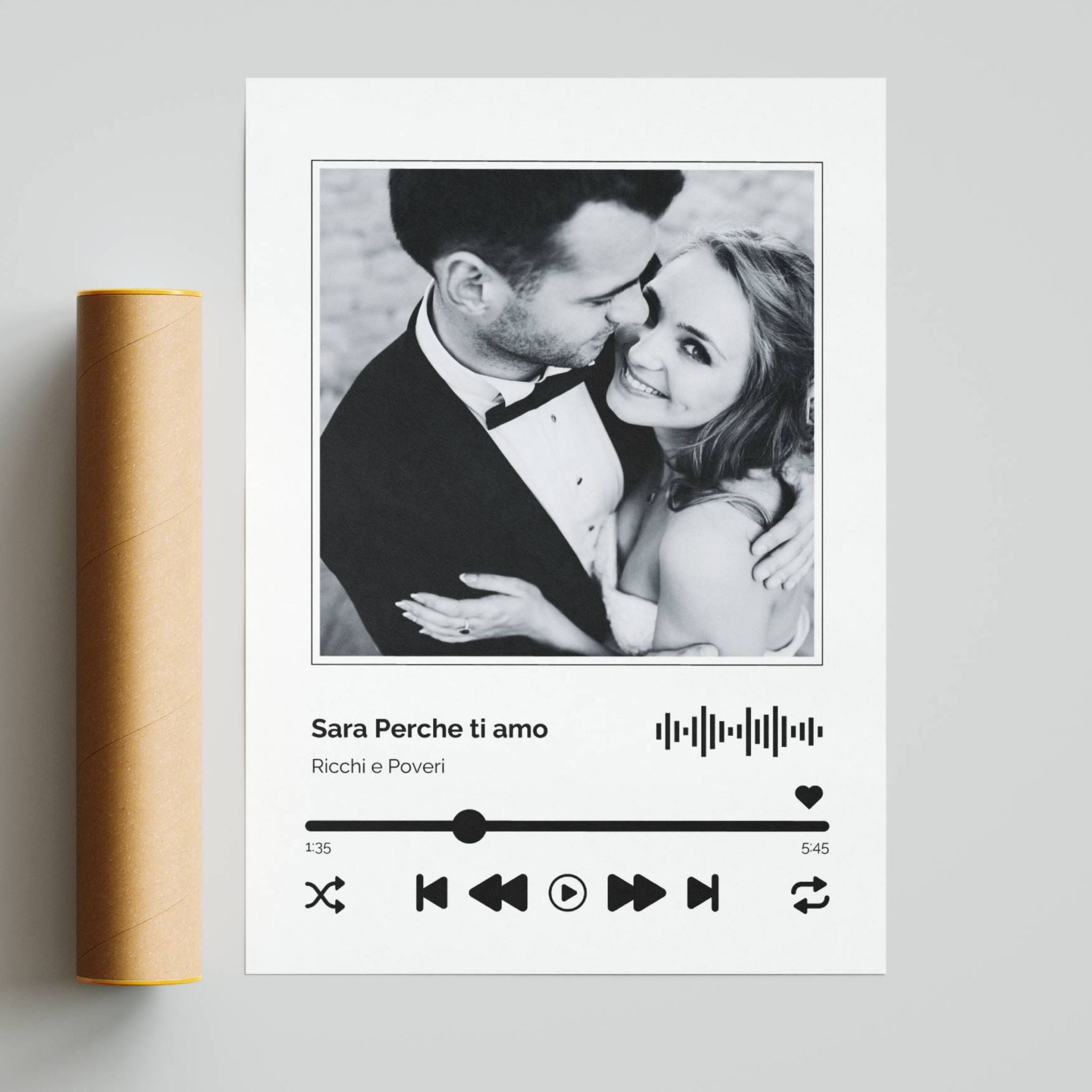 Affiche musique personnalisée élégante avec photo et chanson, cadeau chic et mémorable pour déclarer son amour.