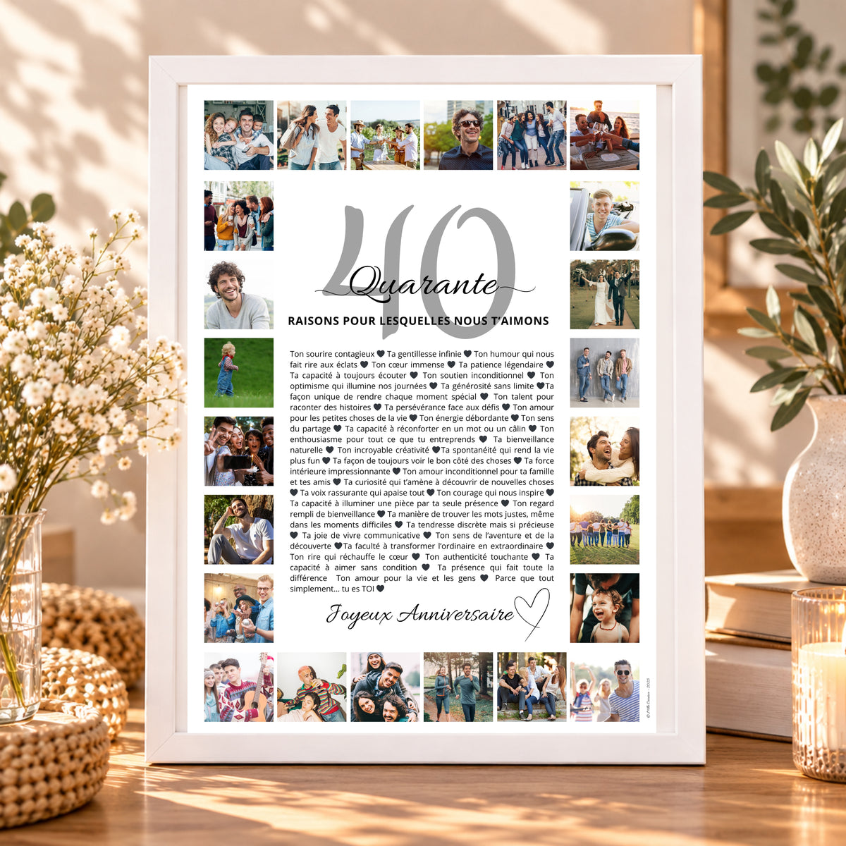 Affiche 40 raisons 40 ans homme avec 24 photos