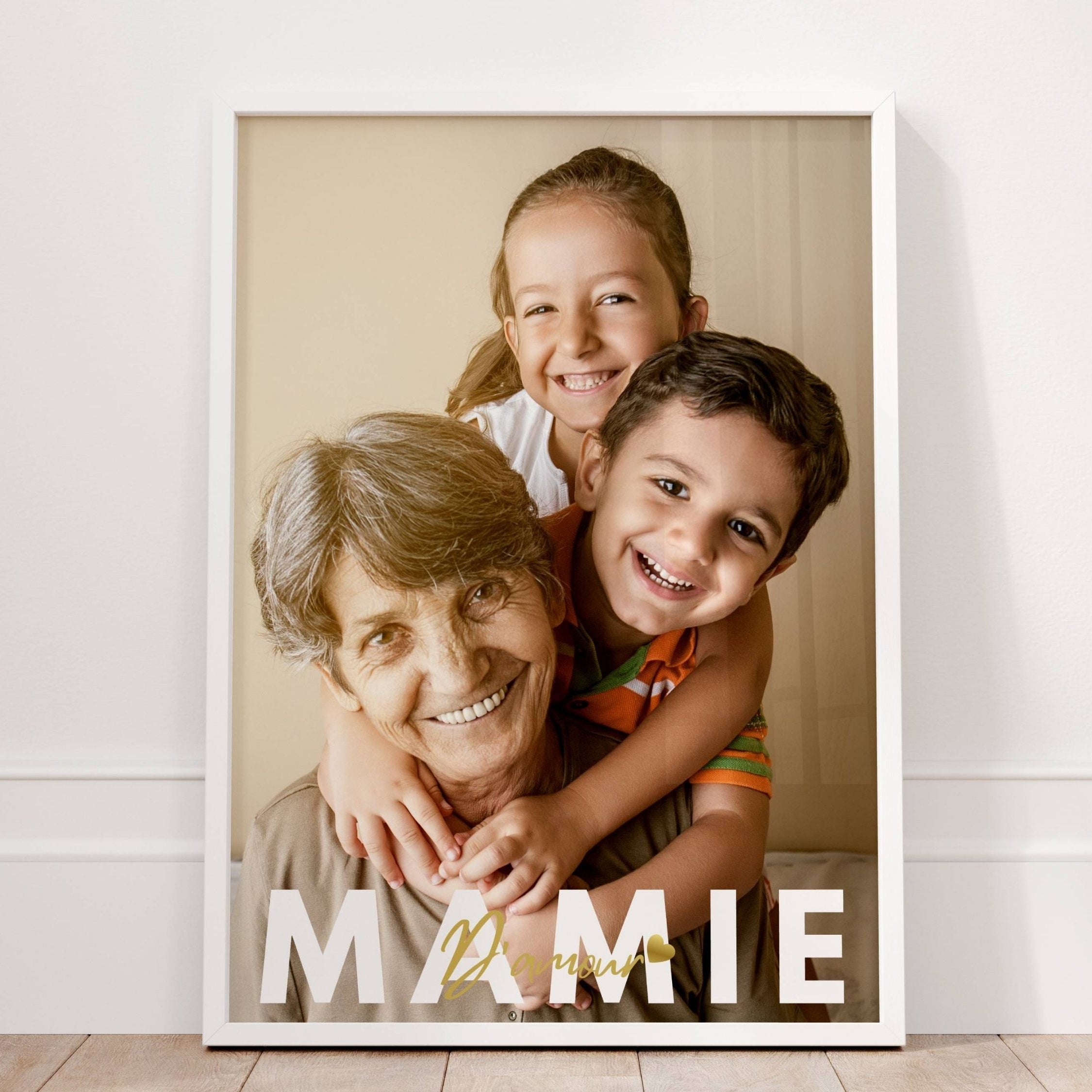 Affiche Mamie d’amour avec texte élégant et photos personnalisées, cadeau affectif pour grand-mère